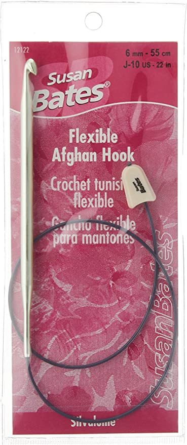 Size J10/6mm - Silvalume Aluminum Flexible Afghan Crochet Hook 22 - Susan Bates